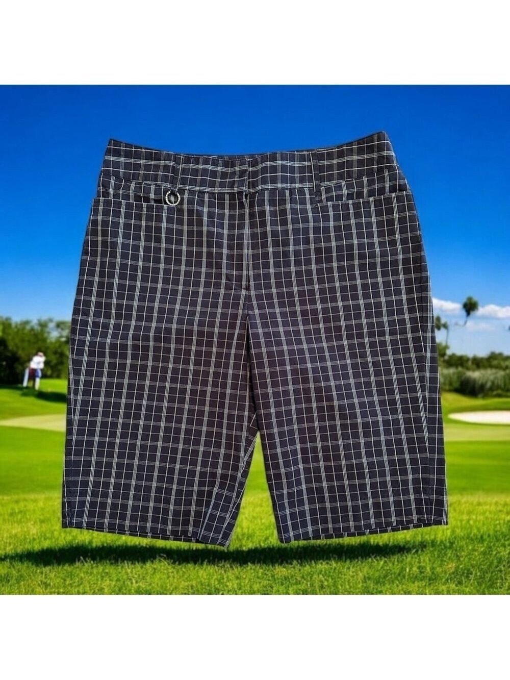 Sport Haley Golf Tennis Shorts Womens Size 12 Blue Plaid Zipper Four Pockets